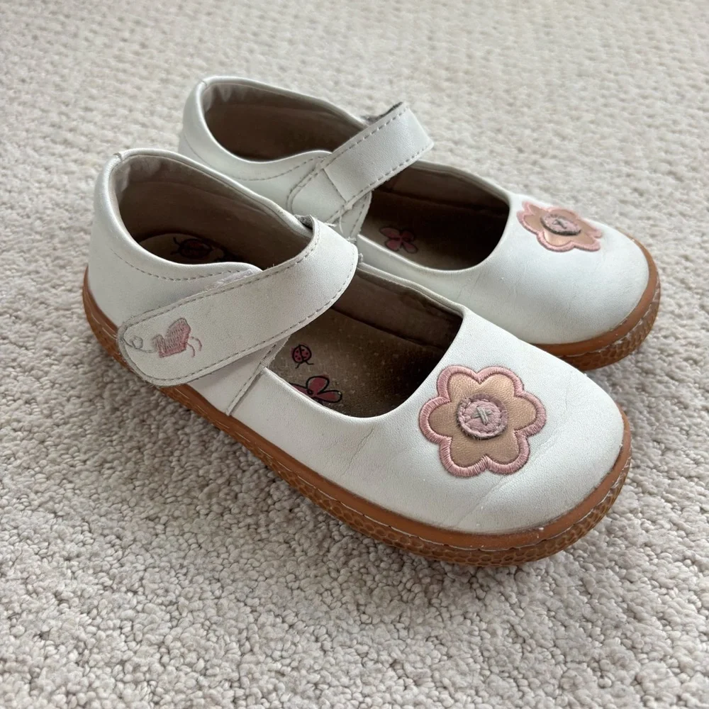 Livie and Luca White and Pink flower Kids Mary Jane Shoes